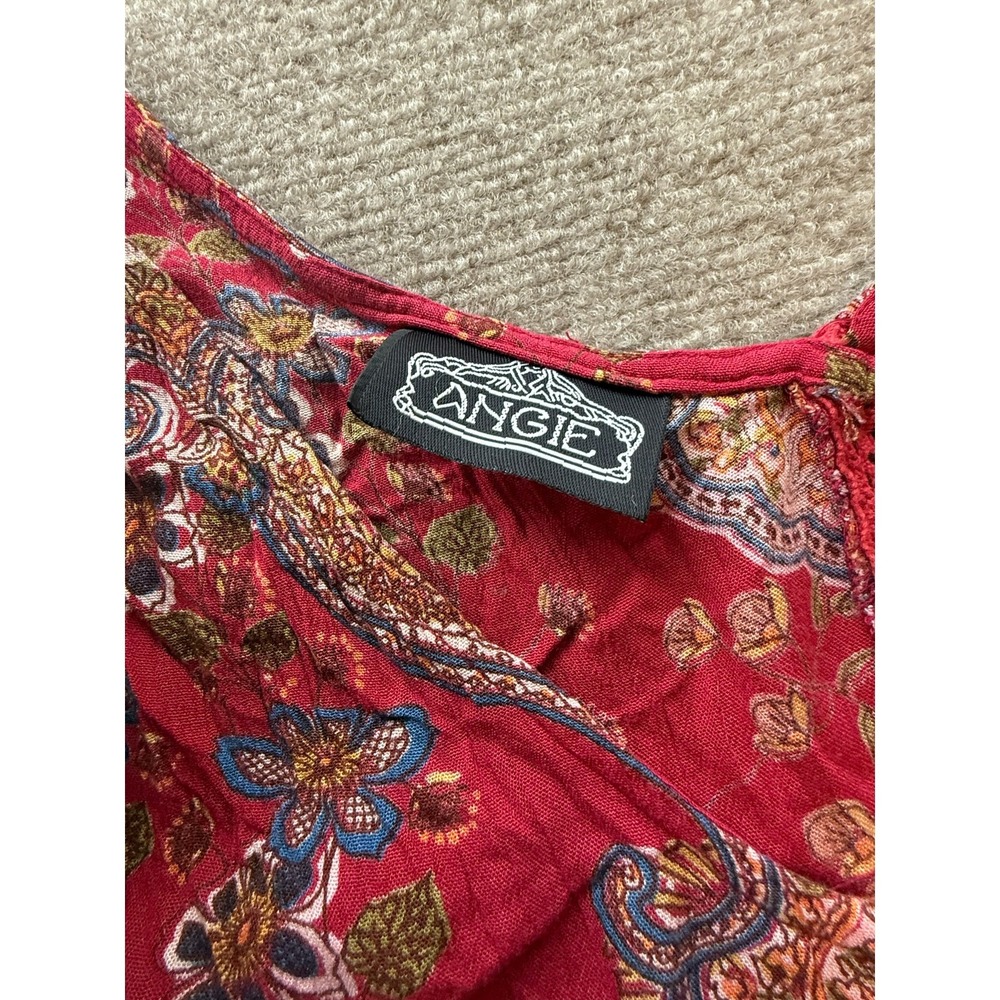 Angie Floral Paisley Boho Tiered Tank Top Women Small Red Crochet Lace V-Neck - Picture 7 of 8
